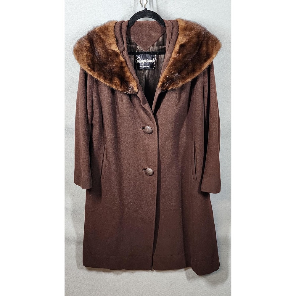 Vintage 100%‎ Cashmere Coat Mink Trim Collar Womens Medium Large 50s 60s
